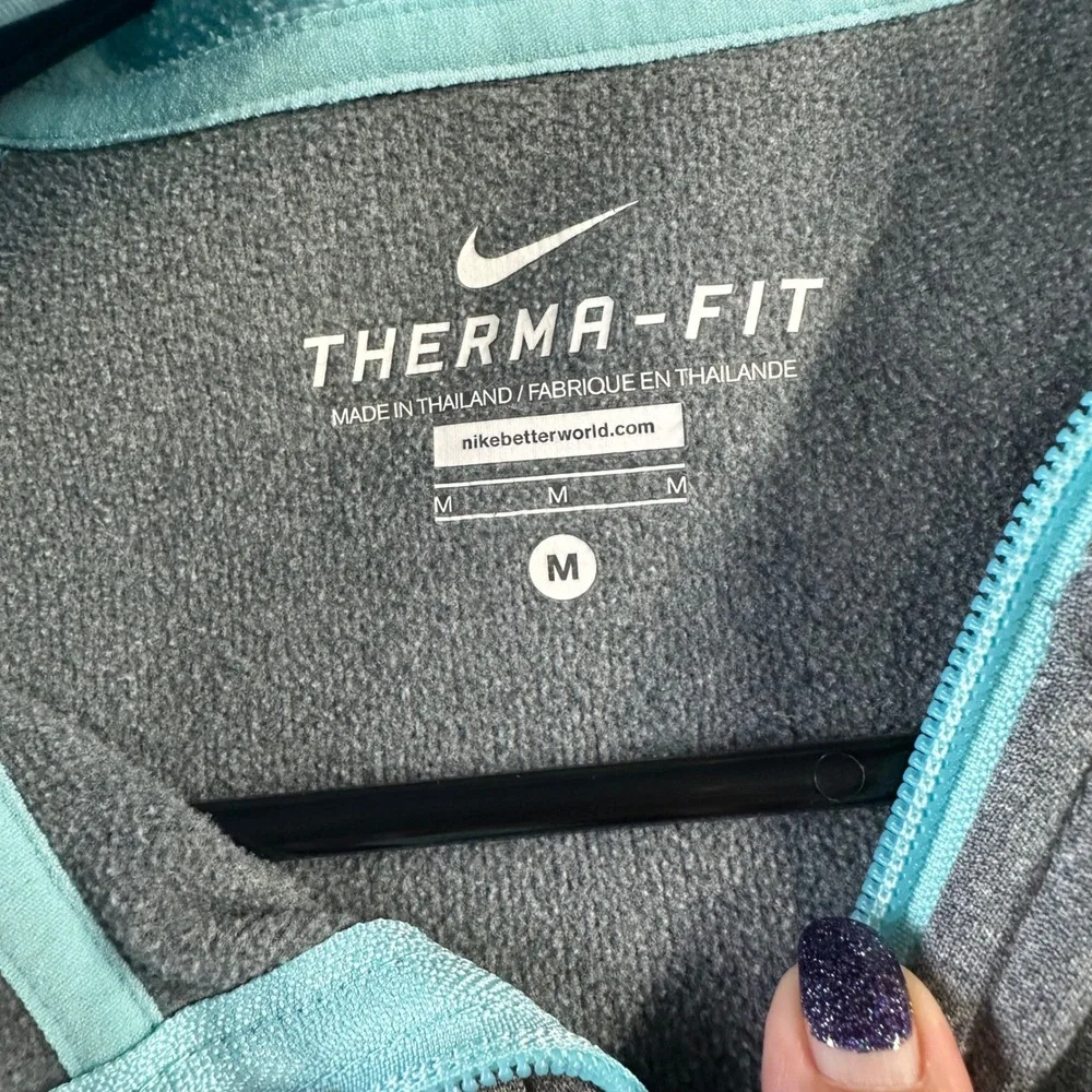 Nike Therma-FIT Full Zip Hoodie Gray Blue Raglan Jacket 839995-064 Womens Medium
